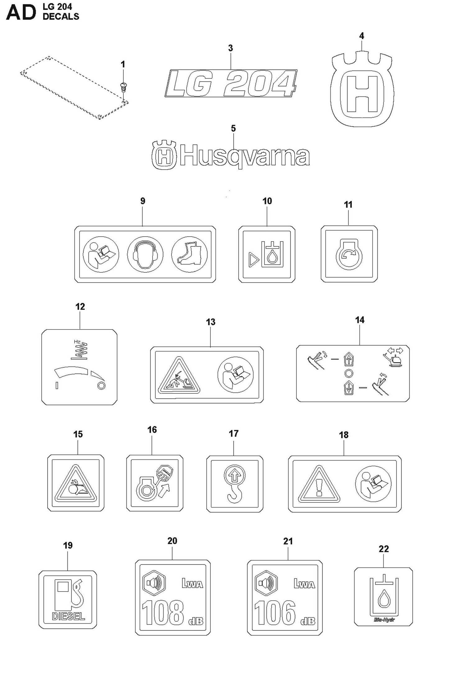 Decals Parts For LG 204 Diesel By Husqvarna