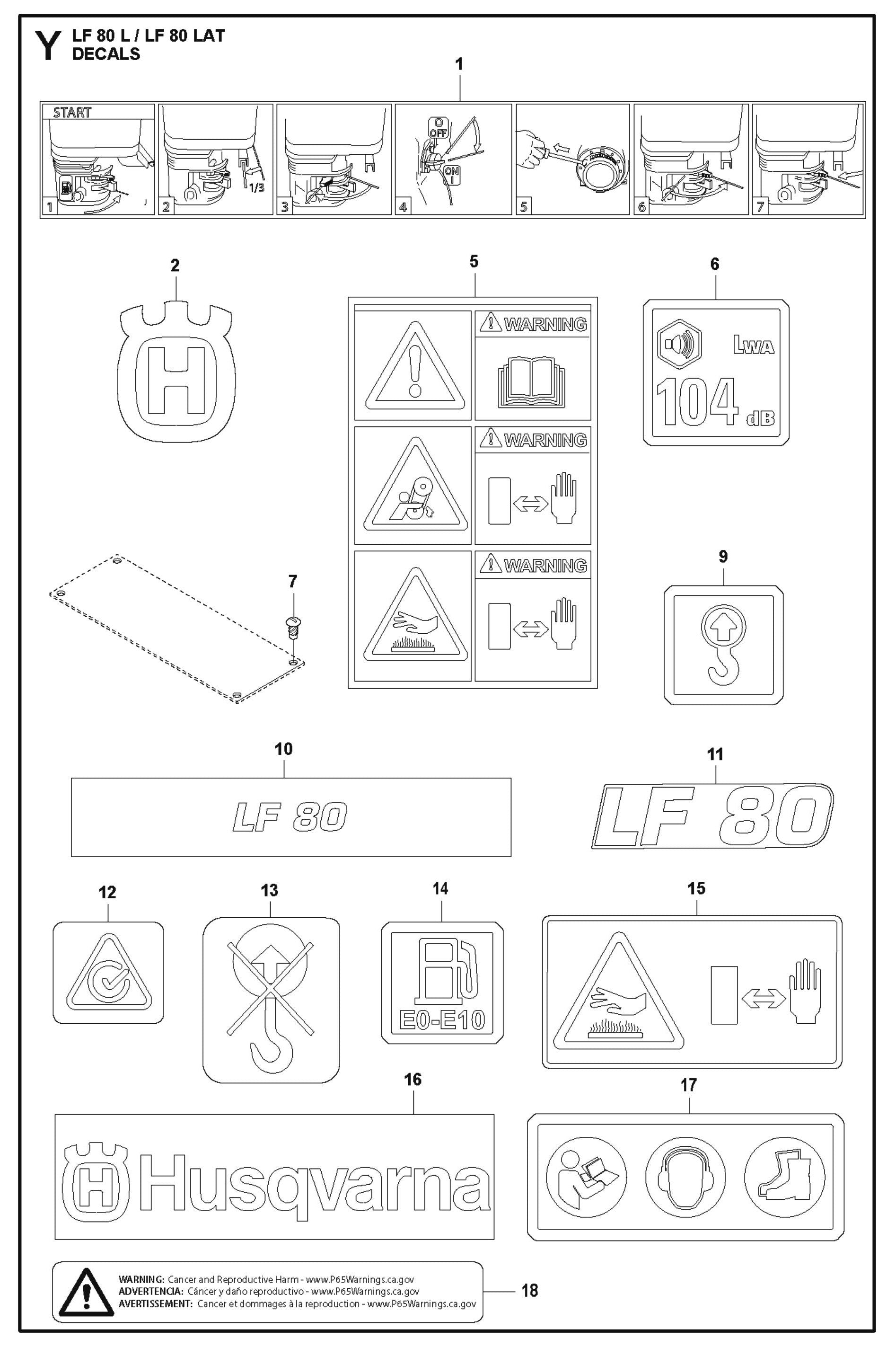 Decals Parts For LF 80 L By Husqvarna