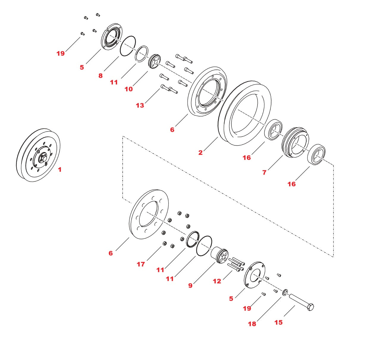 Hydrostress SB Deflection pulley 200 With Hole Assembly Parts