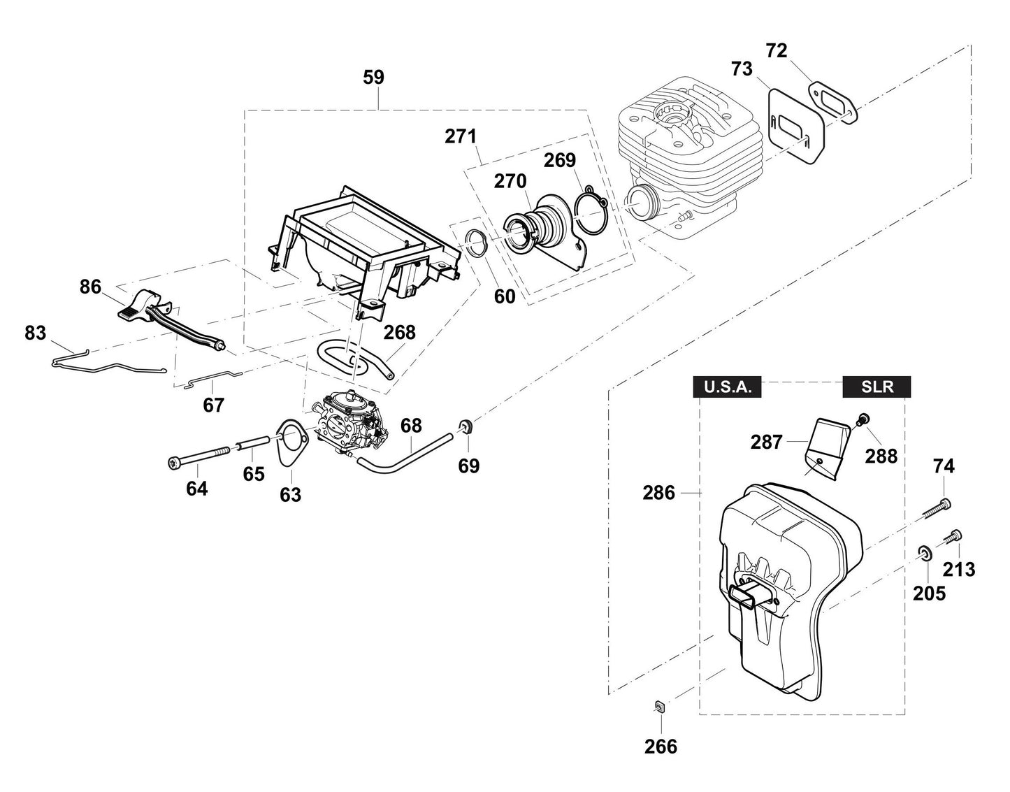 EK8100, PC-8216 Muffler, Choke Lever Assembly Parts
