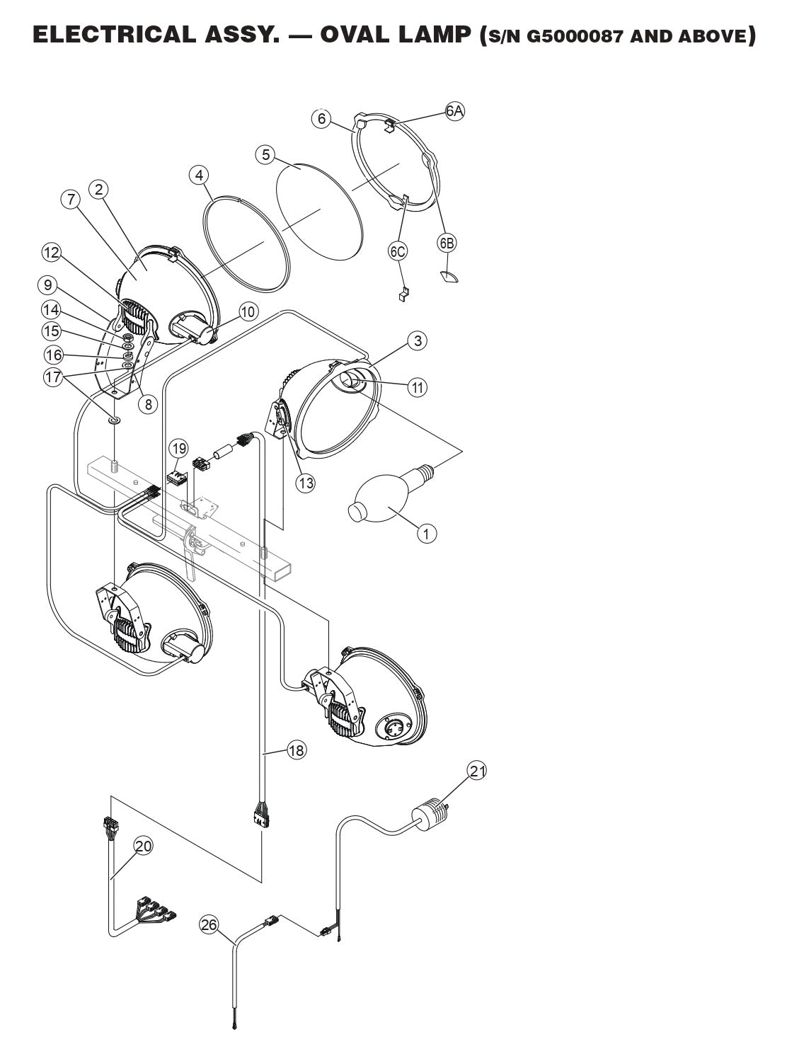 GB43SC GloBug Lighting System Electrical Assembly Oval Lamp (S/N G5000087 AND BELOW) Parts by Multiquip