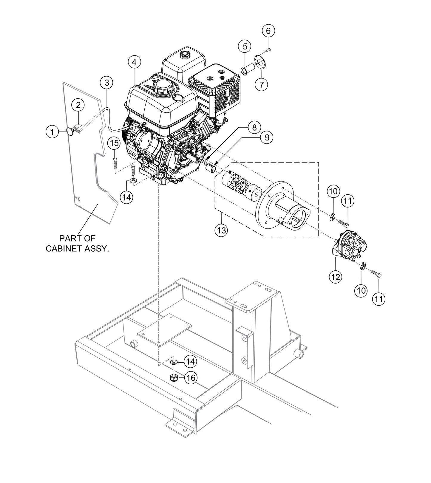Engine Assembly Parts- EM120 Hydraulic Plaster and Motor Mixer