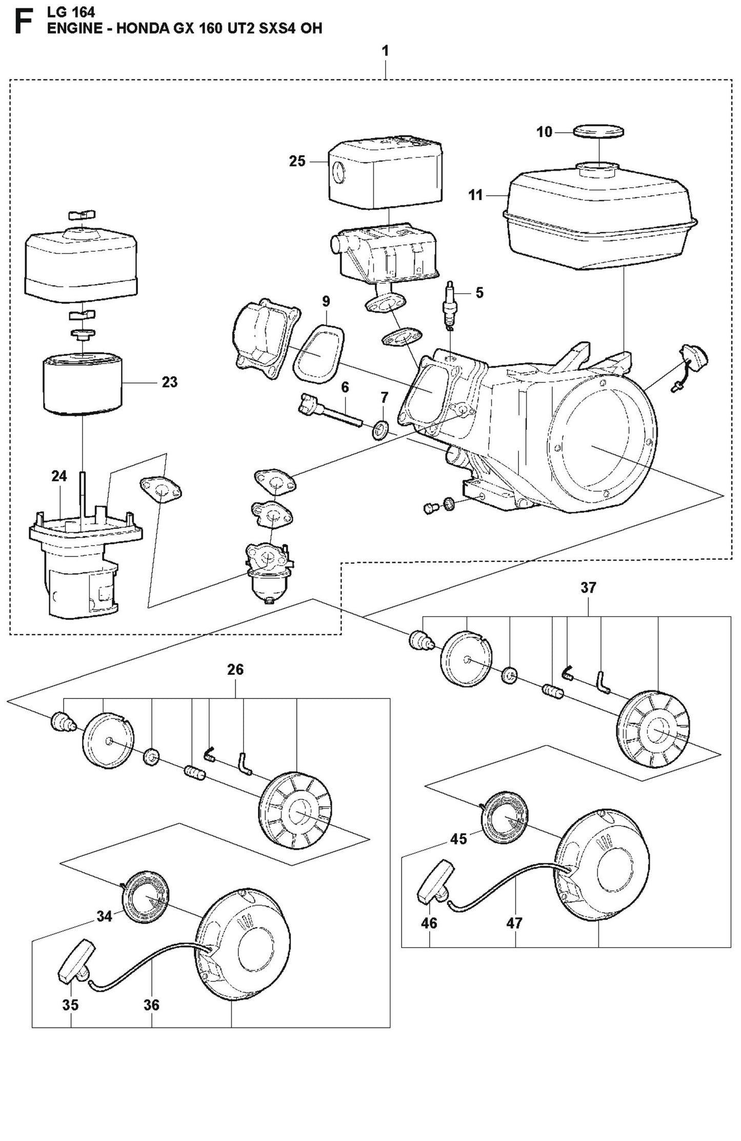Engine - Honda GX 160 UT2 SXS4 OH Parts For LG 164 Diesel By Husqvarna