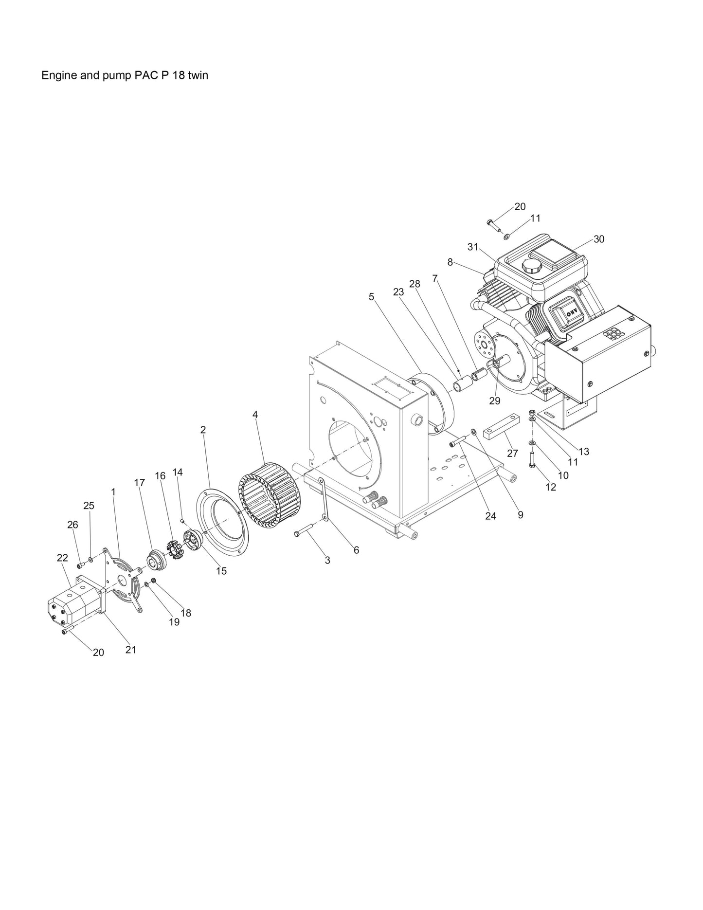PAC P 18 twin Engine And Pump Assembly Parts By Chicago Pneumatics
