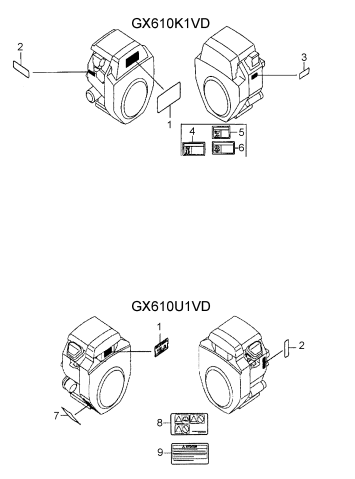 GA97HE GA9.7HE—HONDA GX610K1VD/U1VD ENGINE —Engine Decals Assembly Parts By Multiquip