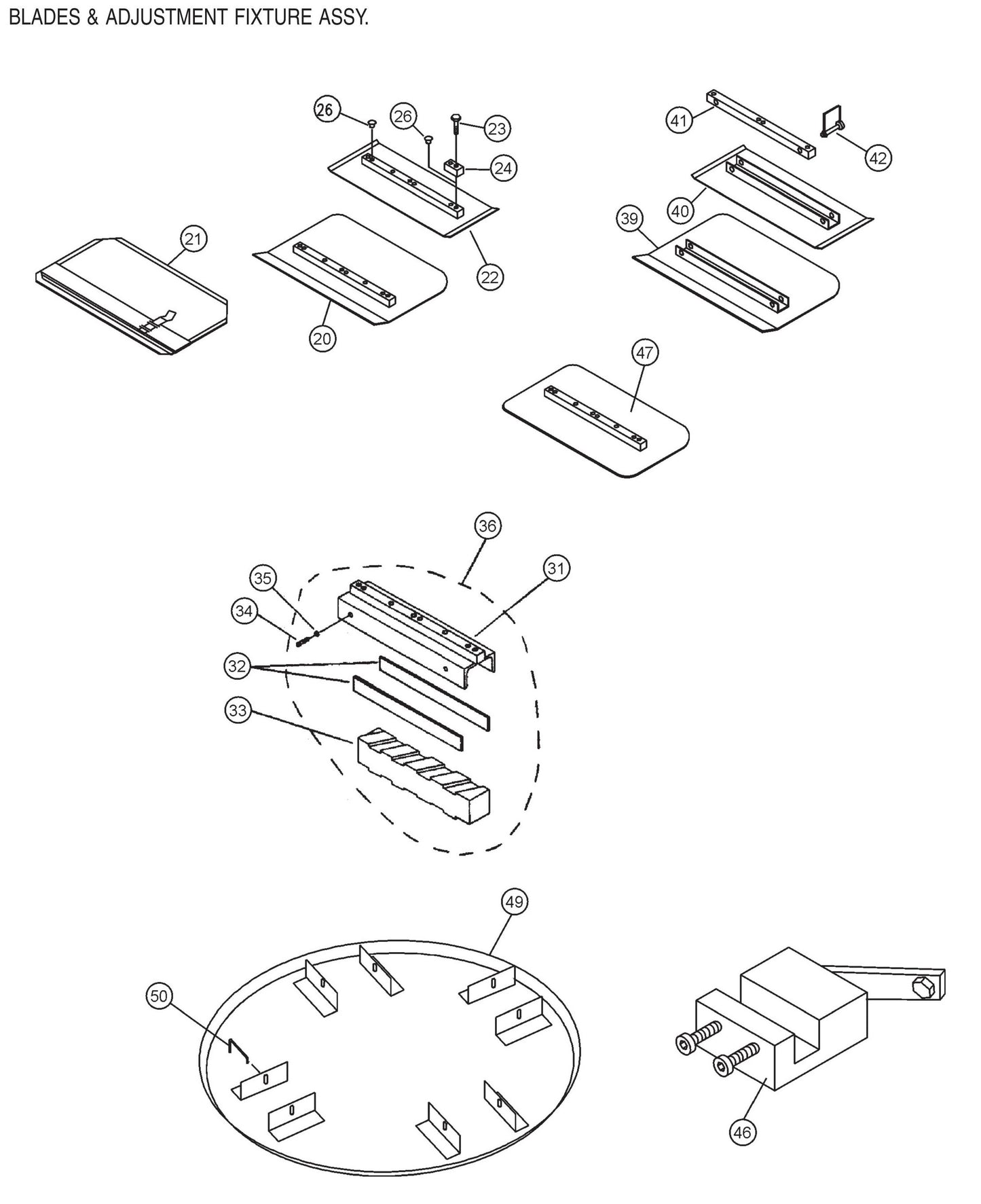 EPOXY/M SERIES Blades and Adjustment Fixture Assembly (Options) Parts