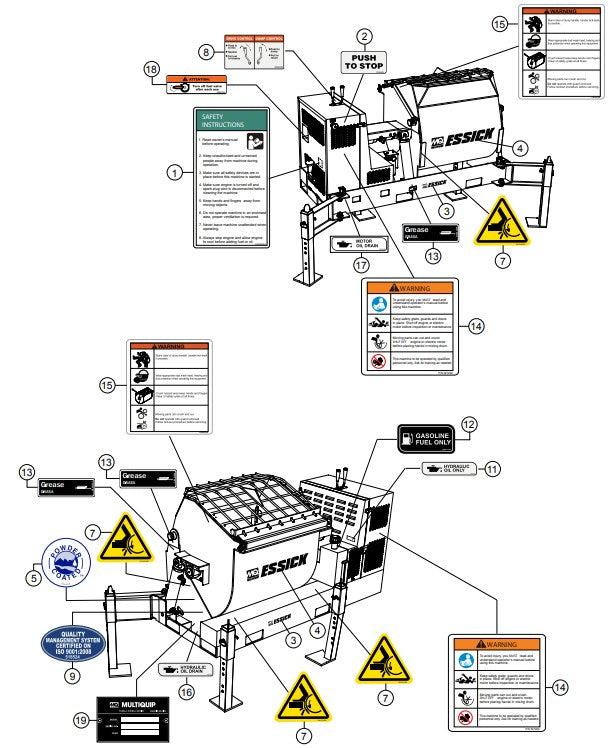 Nameplate and Decals Assembly Parts- PRO12/PRO12E51, PRO12E53/PRO12E53-460V HONDA GX390RT2-QNB2 GASOLINE ENGINE/ TECO WESTINGHOUSE 5HP ELECTRIC MOTOR