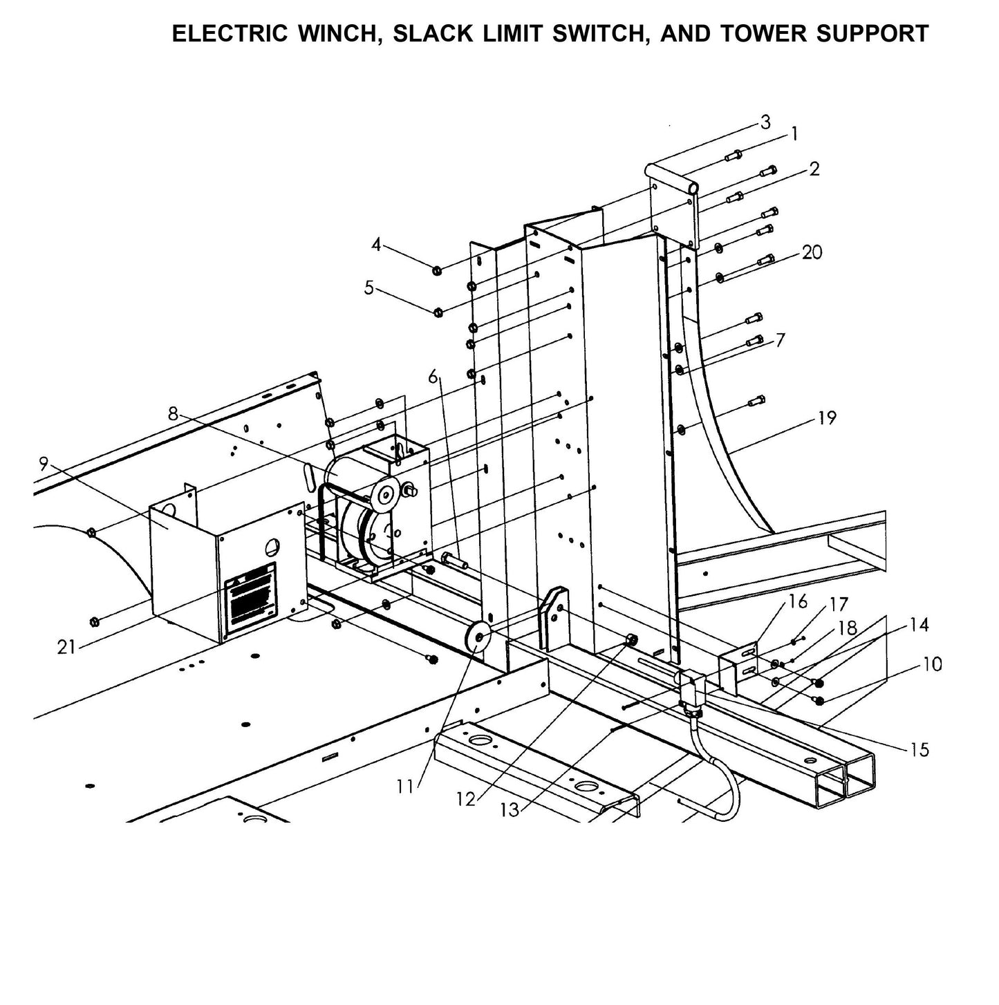 Maxi-Lite 15330 and 20330-Electric Winch,Slack Limit Switch and Tower Support Parts By Allmand