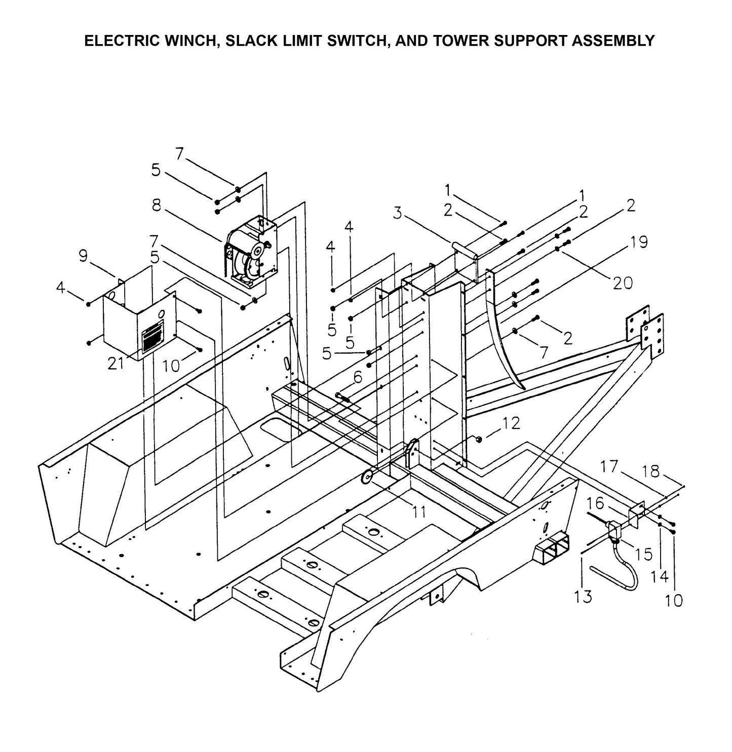 Maxi-Lite Laydown 6-8KW-Electric Winch,Slack Limit Switch and Tower Support Assembly Parts By Allmand