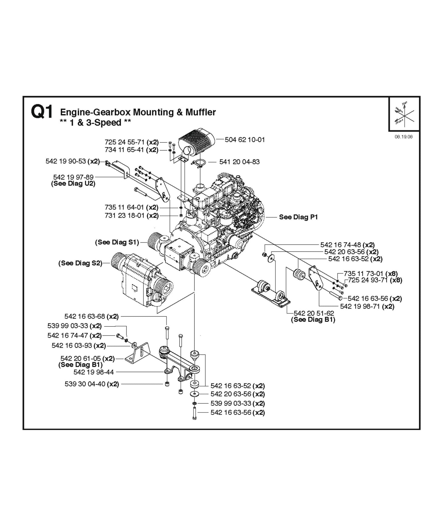 Engine-Gearbox Mounting and Muffler Parts for FS4800 D By Husqvarna