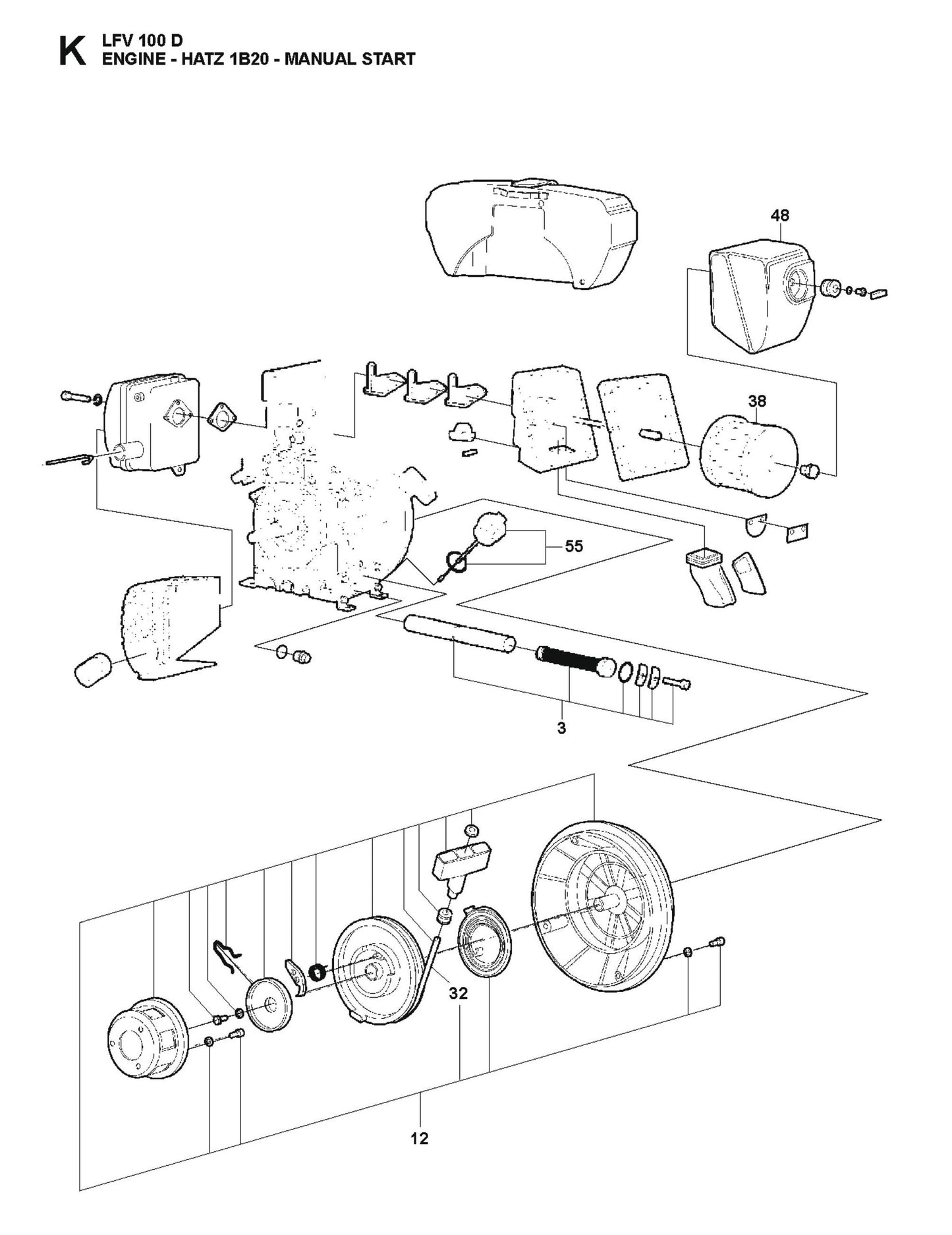 Engine-Hatz 1B20-Manual Start Parts For LFV 100 D By Husqvarna