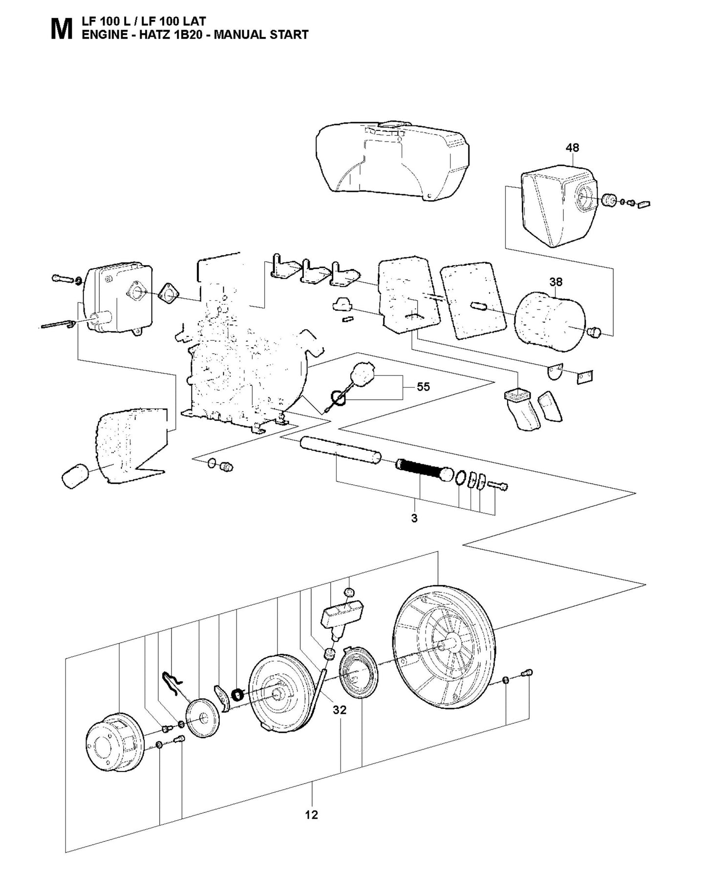 Engine-Hatz 1B20-Manual Start Parts For LF 100 L Diesel By Husqvarna