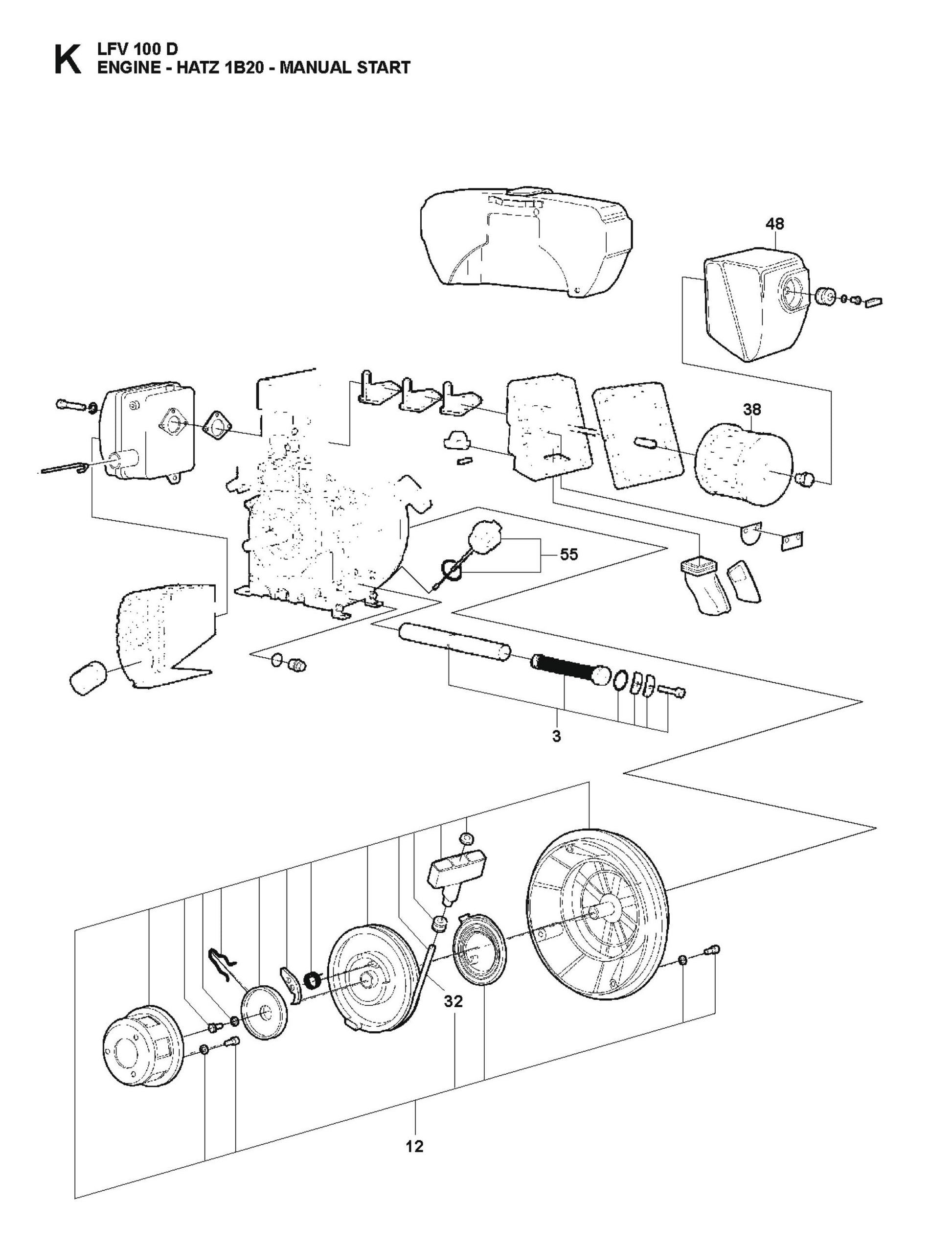 Engine-Hatz 1B20-Manual Start Parts For LFV 100 By Husqvarna