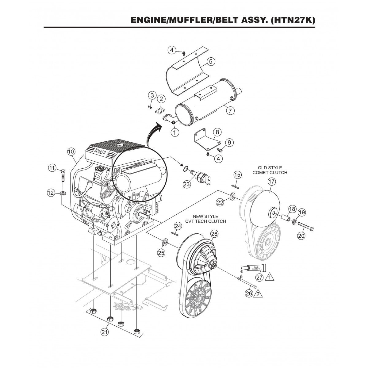 HTN27KTCSL HTN28KTCSL Engine/Muffler/Belt Assembly (HTN27K)