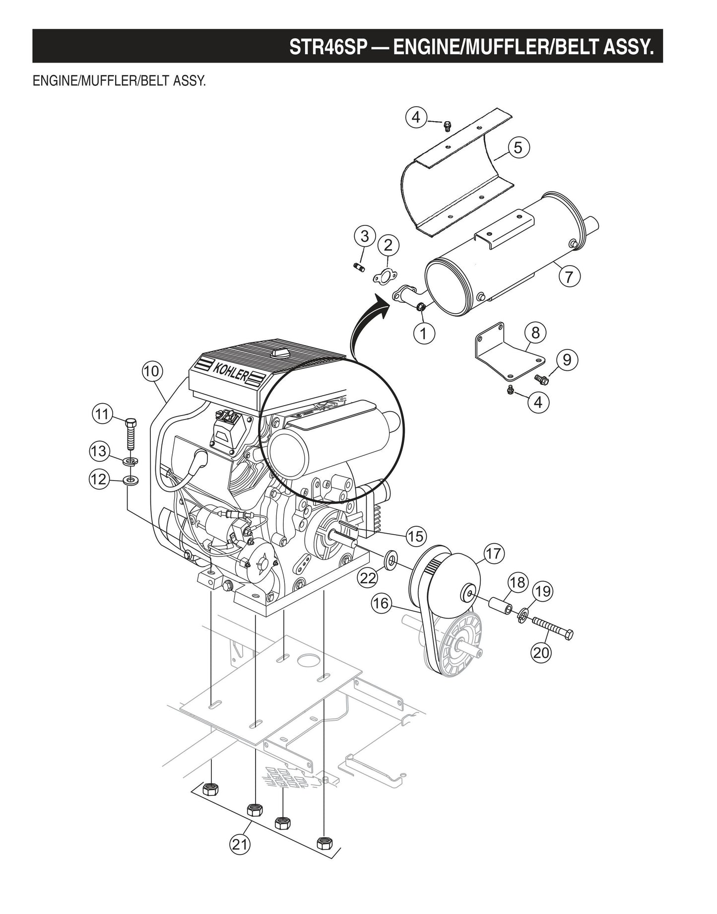 STR46SP STOW-Engine/Muffler/Belt Assembly