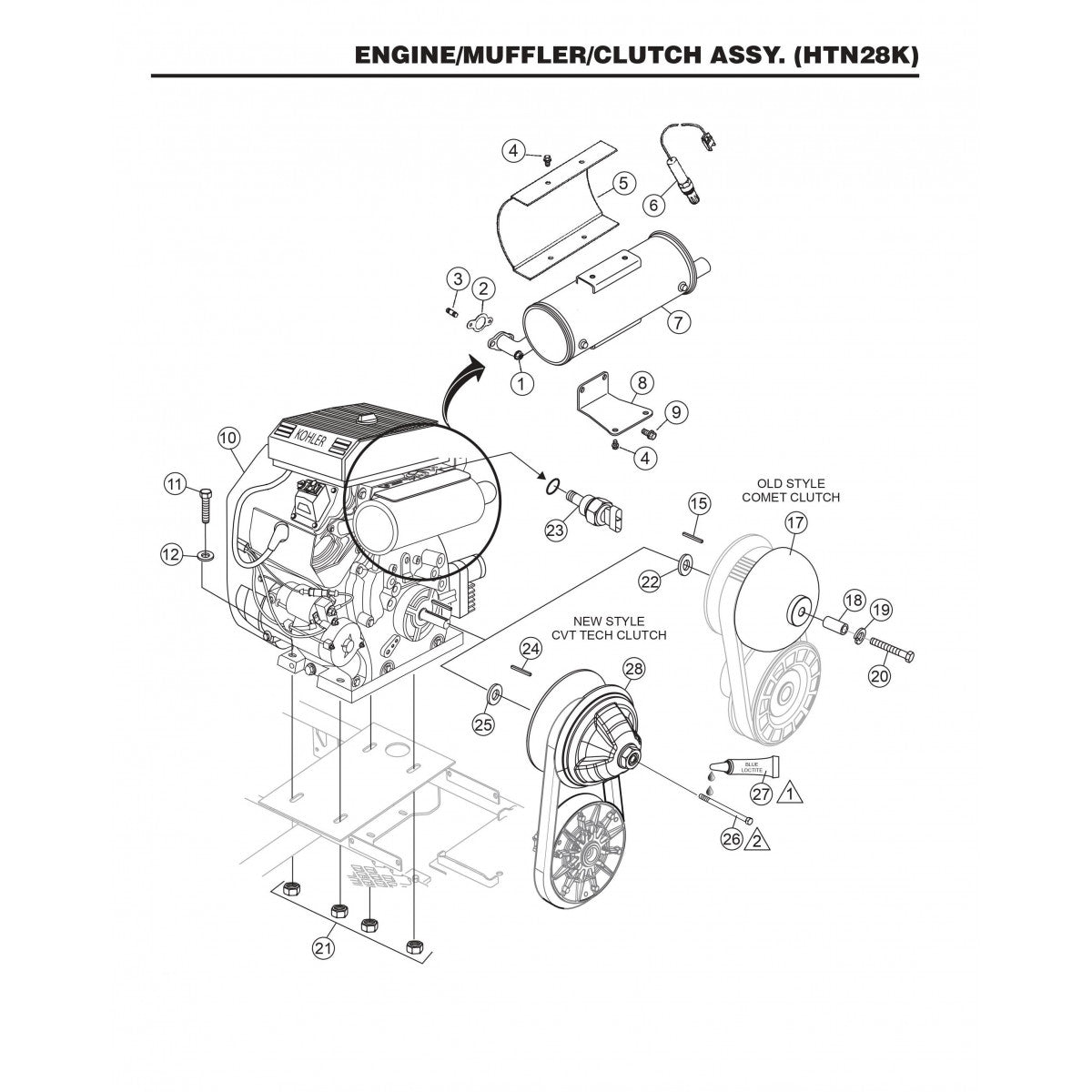 HTN27KTCSL HTN28KTCSL Engine/Muffler/Clutch Assembly (HTN28K)