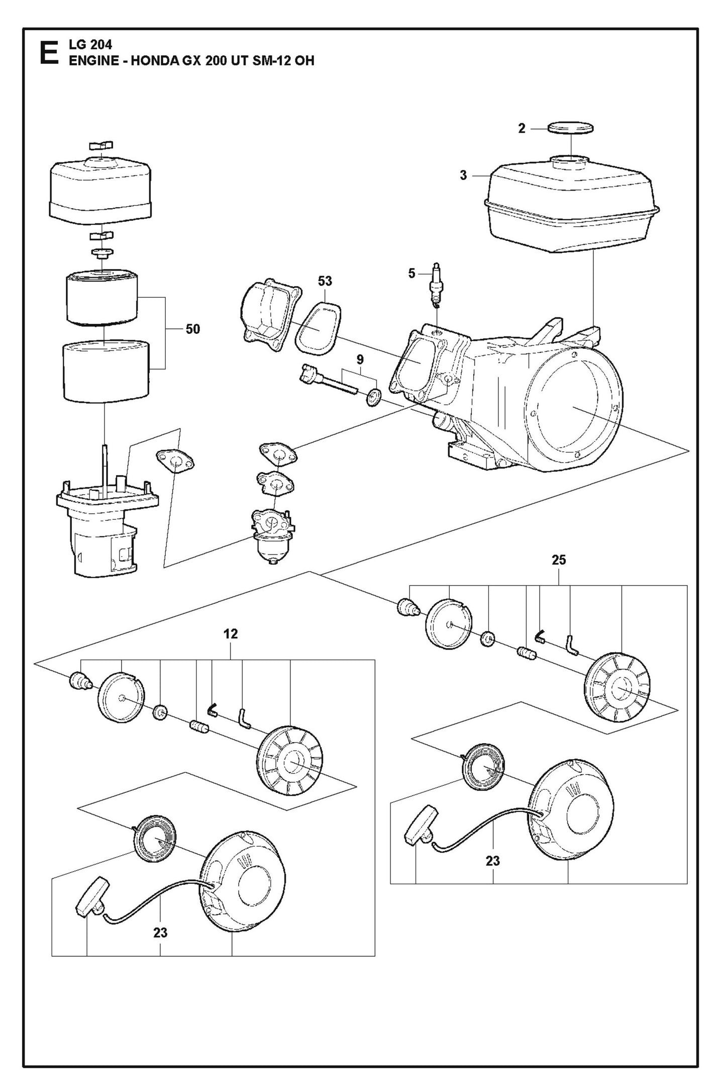 Engine -Honda GX 200 UT SM-12 OH Parts For LG 204 Petrol By Husqvarna