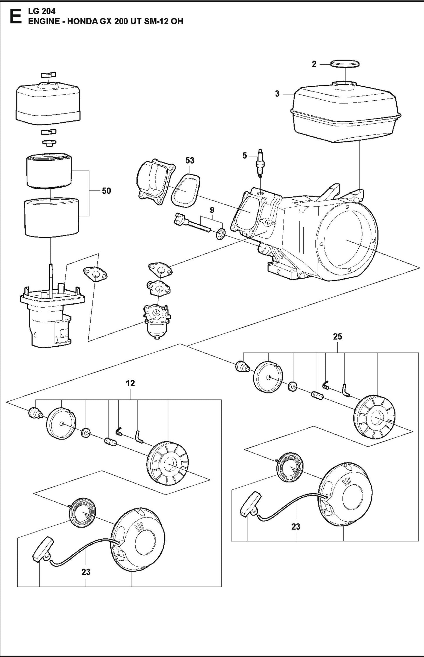 Engine-Honda GX 200 UT SM-12 OH Parts For LG 204 Diesel By Husqvarna