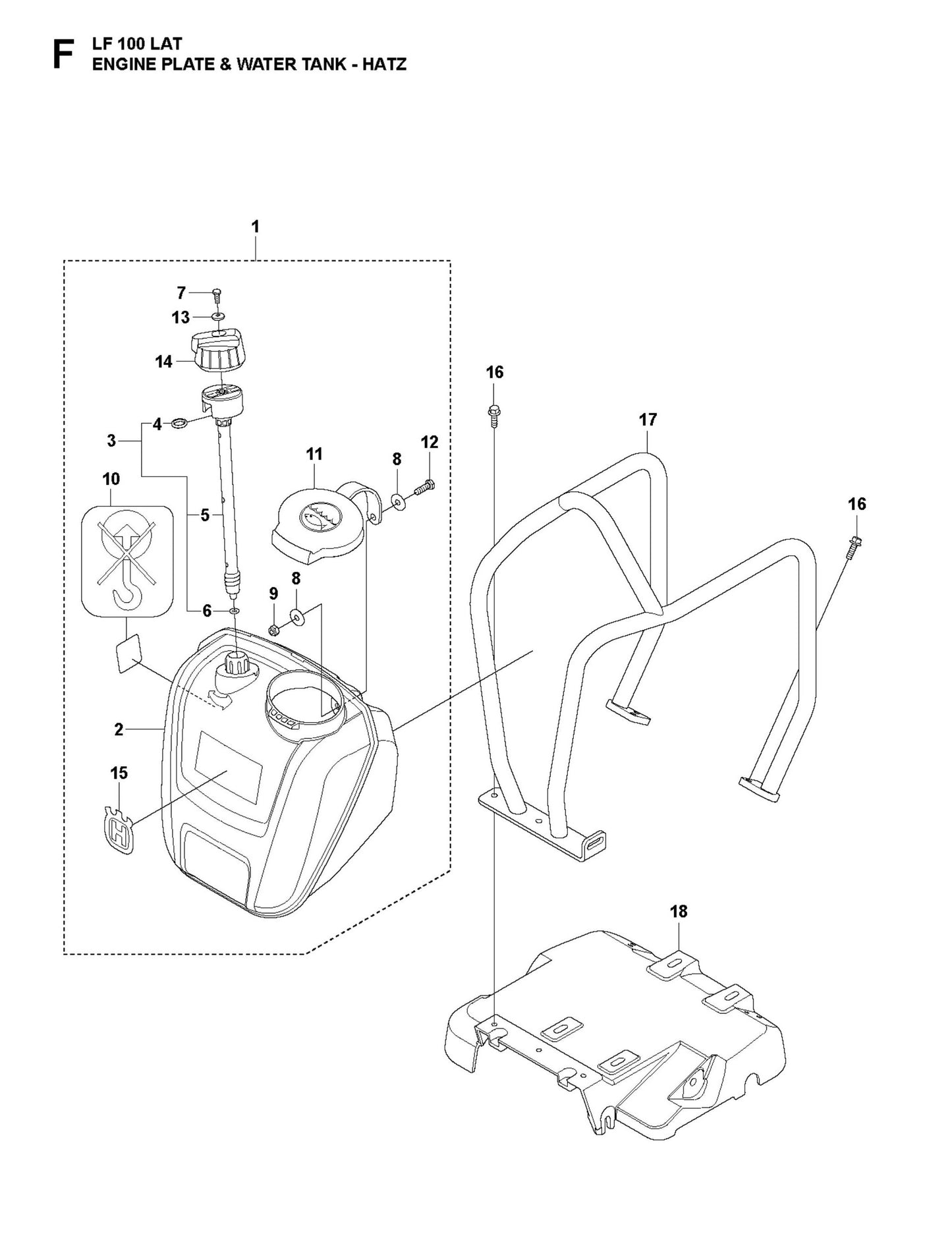 Engine Plate and water Tank-Hatz Parts For LF 100 LAT Petrol By Husqvarna