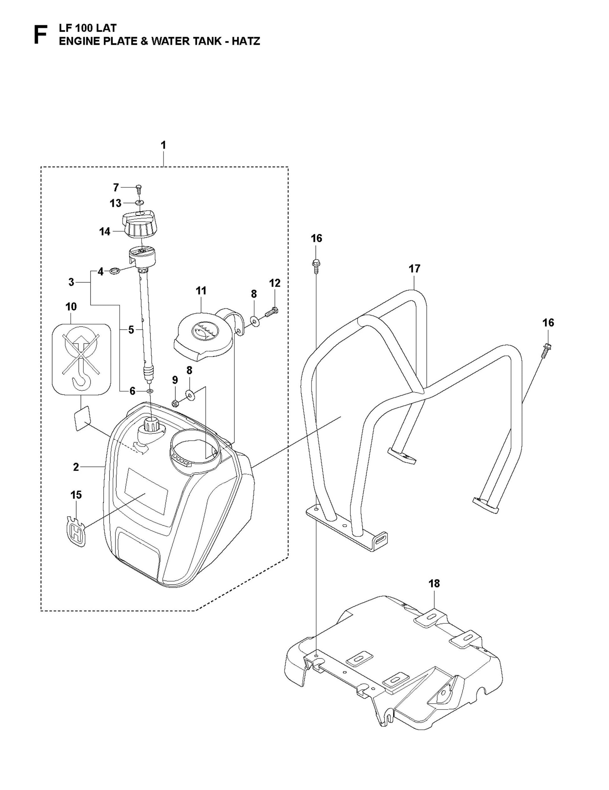 Engine Plate and water Tank-Hatz Parts For LF 100 LAT Petrol By Husqvarna