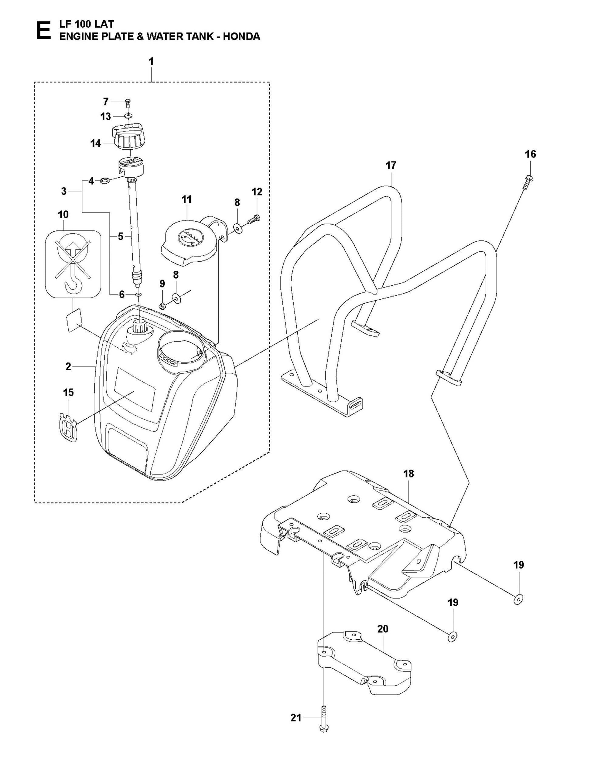 Engine Plate and water Tank-Honda Parts For LF 100 LAT Petrol By Husqvarna