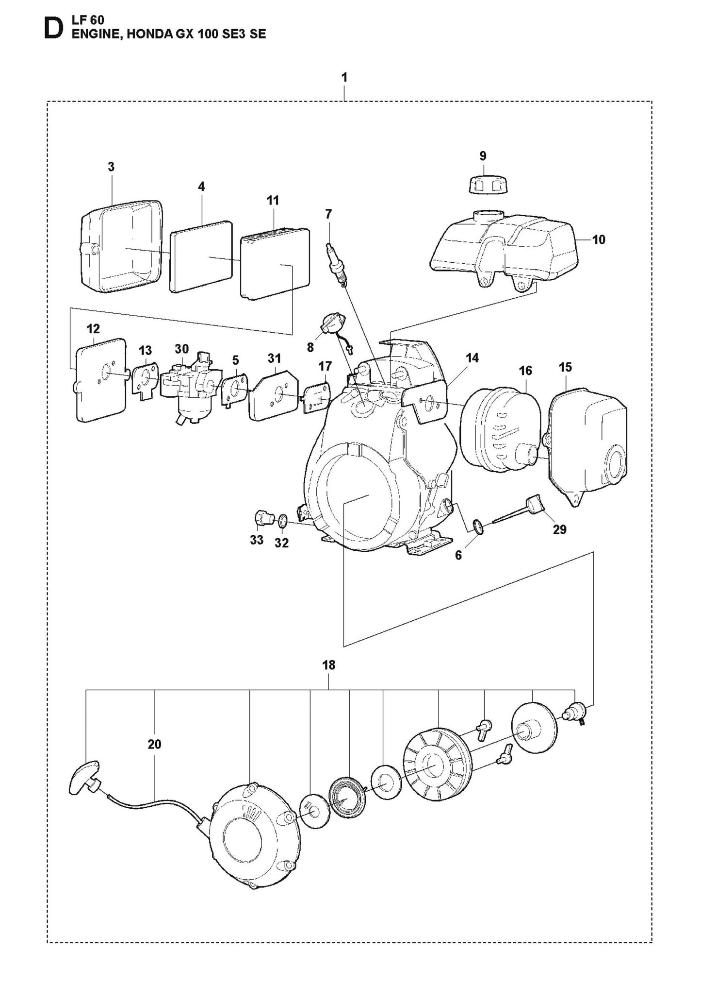 Engine, Honda GX 100 SE3 SE Parts For LF 60 LAT By Husqvarna