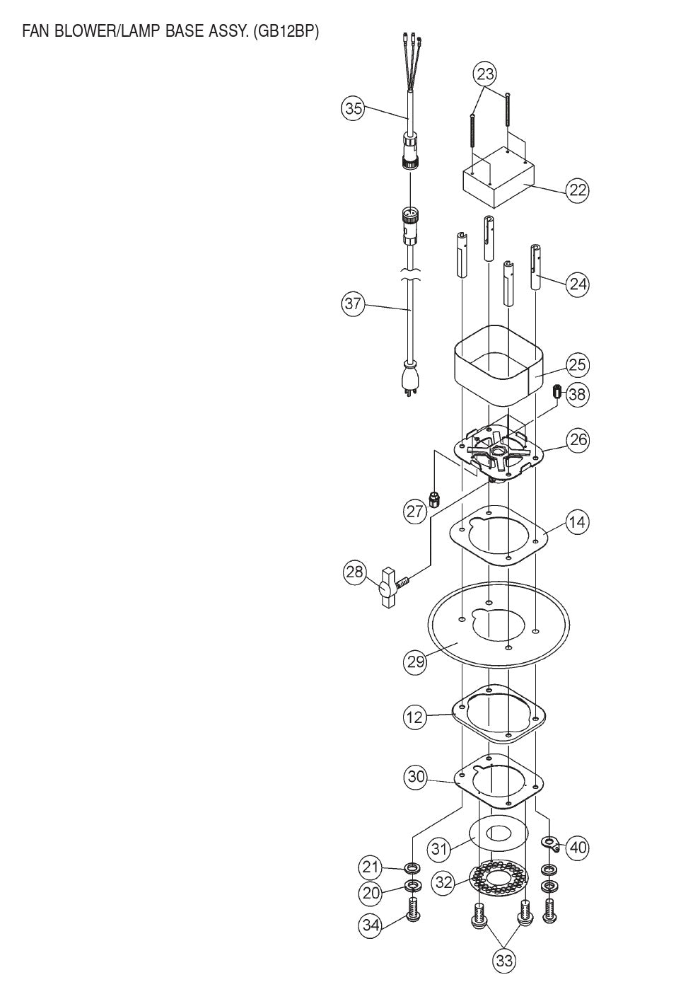 GB12BW/BS/BP Fan Blower/Lamp Base Assembly Parts by Multiquip