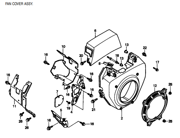 GA97HZ GA-9.7 HZ —HONDA GX610K1 ENGINE — Fan Cover Assembly Parts By Multiquip