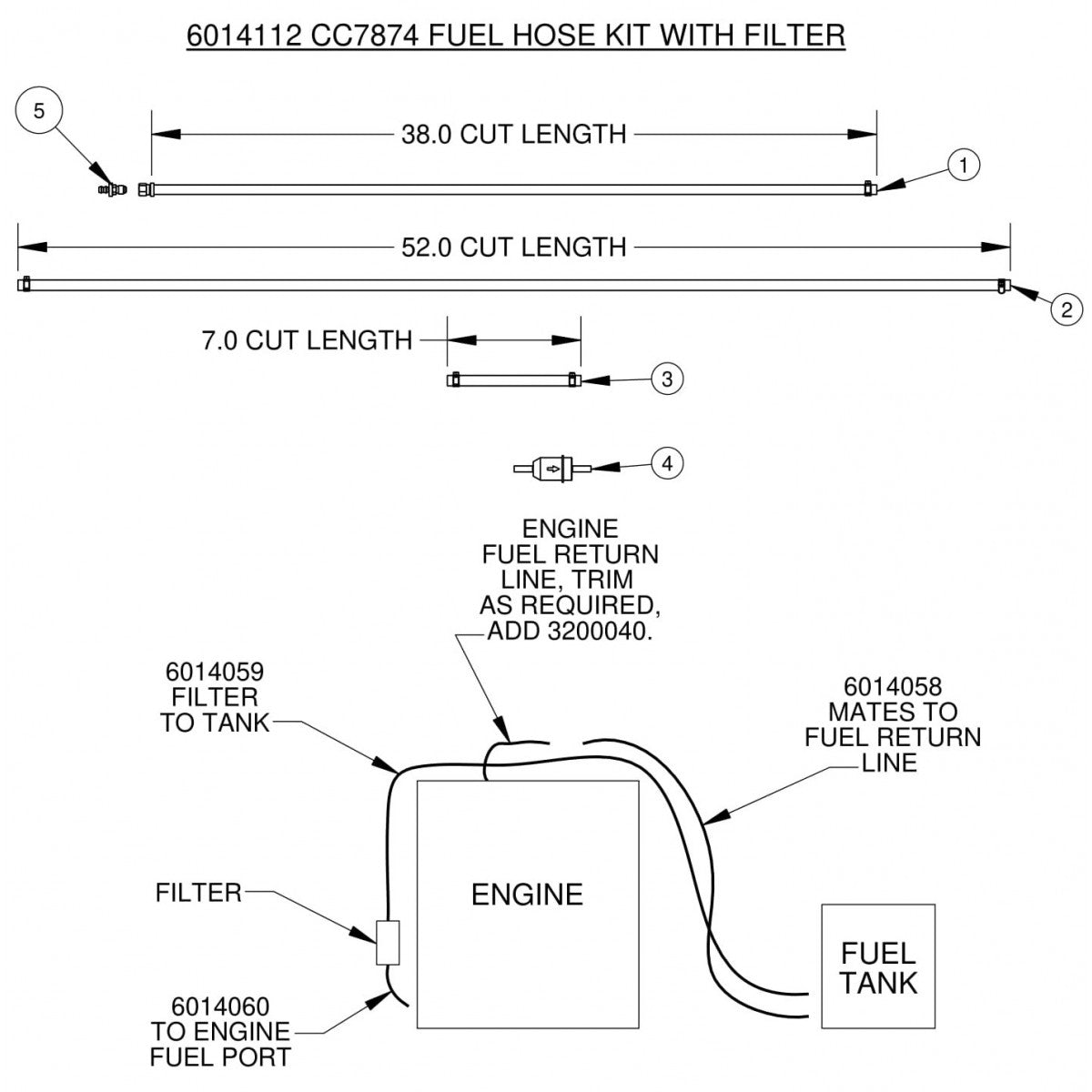 CC7874XL Fuel Hose Kit With Filter
