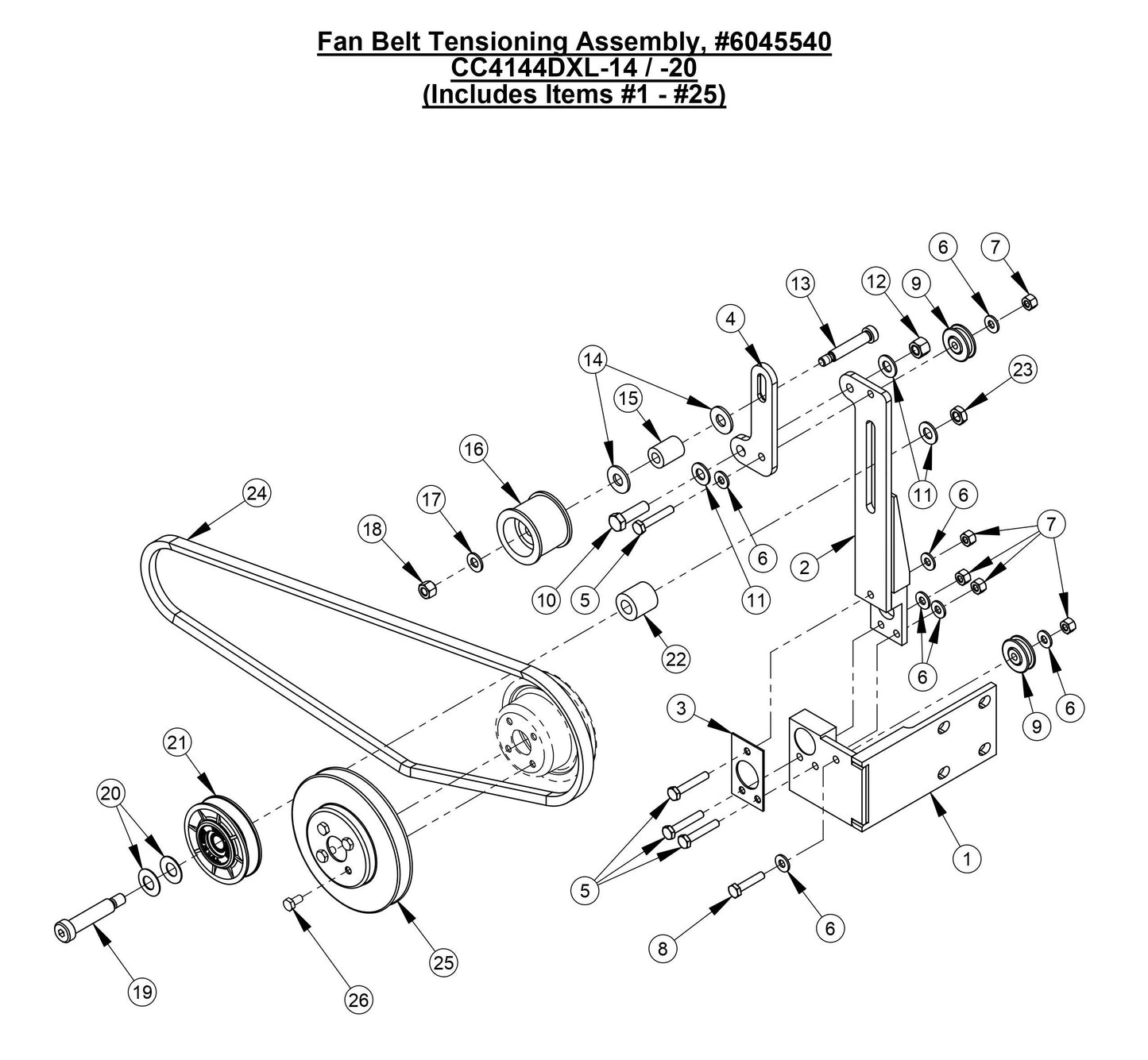 CC4144DXL Fan Belt Tensioning Assembly (14 and 20)