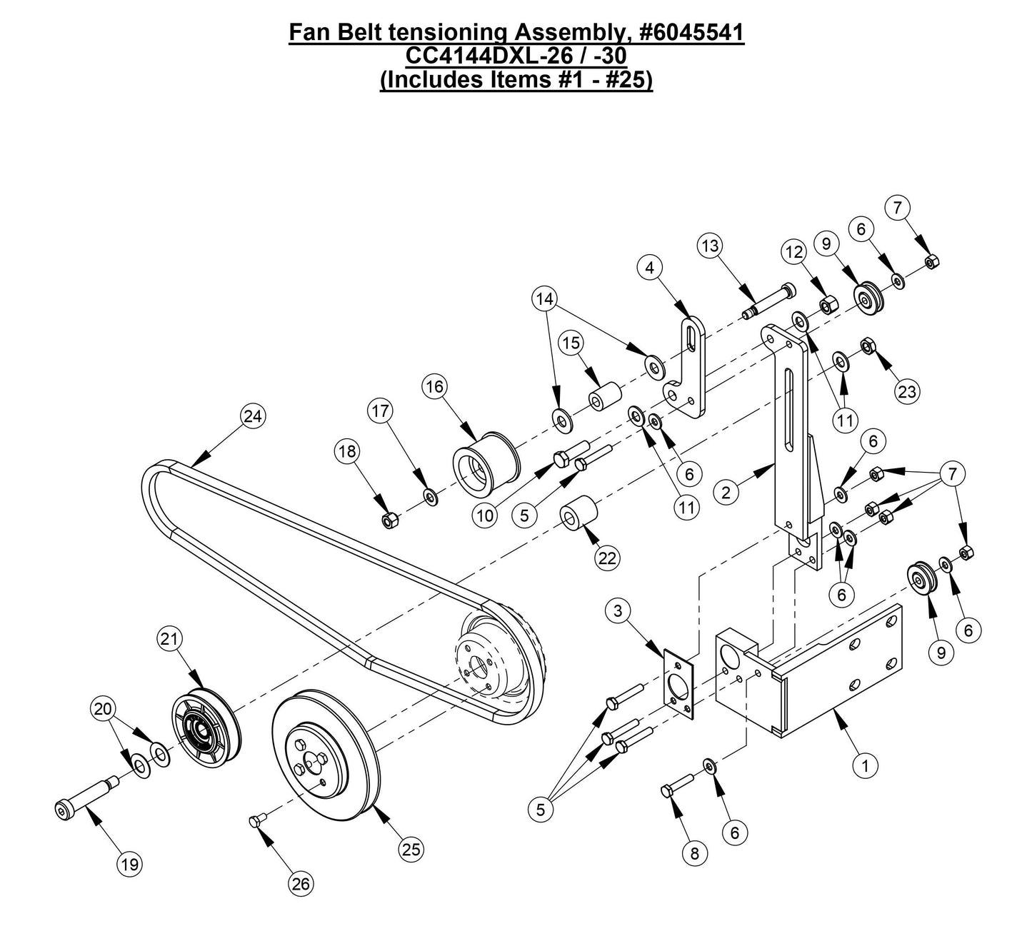 CC4144DXL Fan Belt Tensioning Assembly (26 and 30)