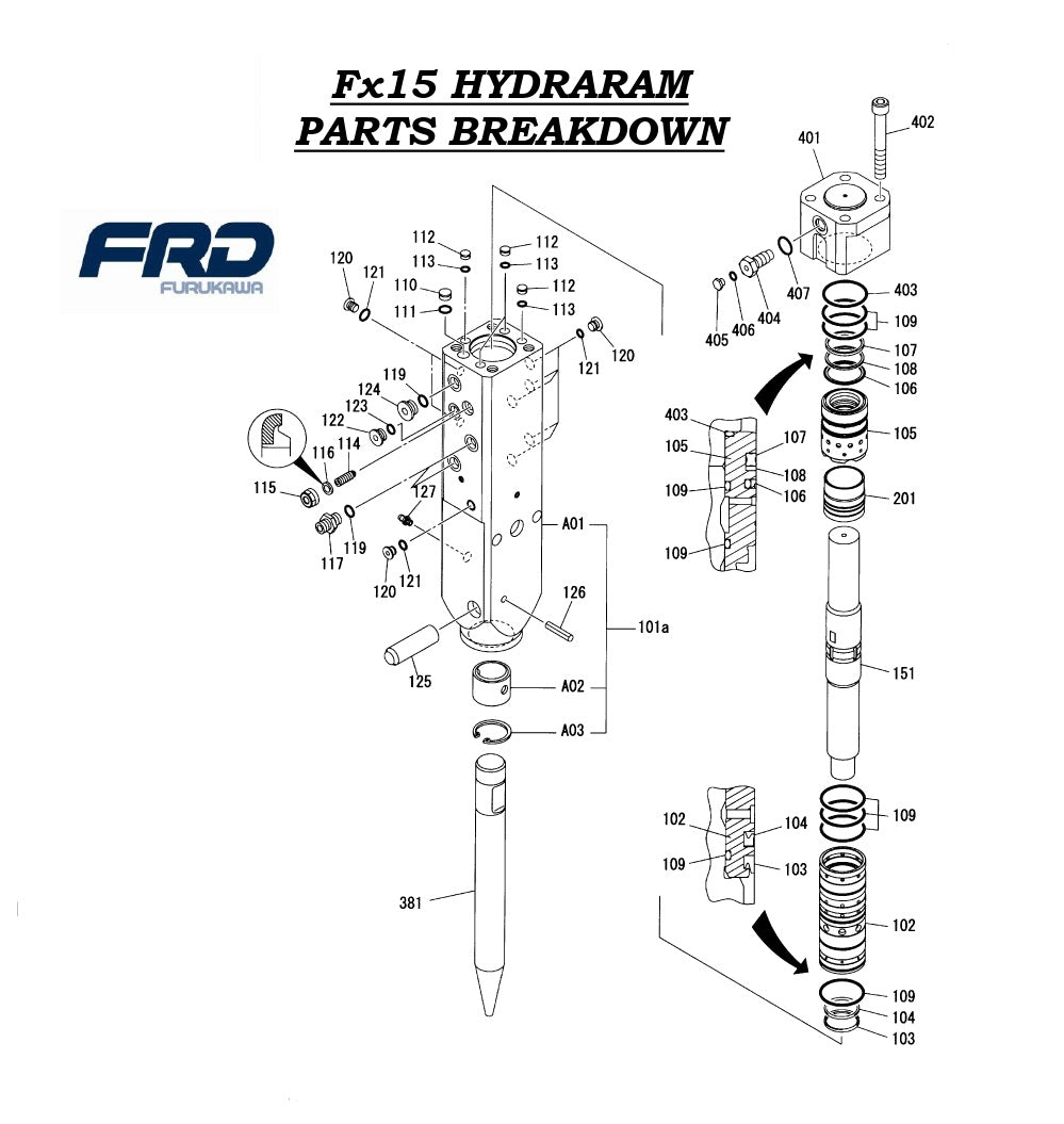 Fx15 (Serial No. 1001 ~ & up) Hydraulic Breaker Assembly Parts