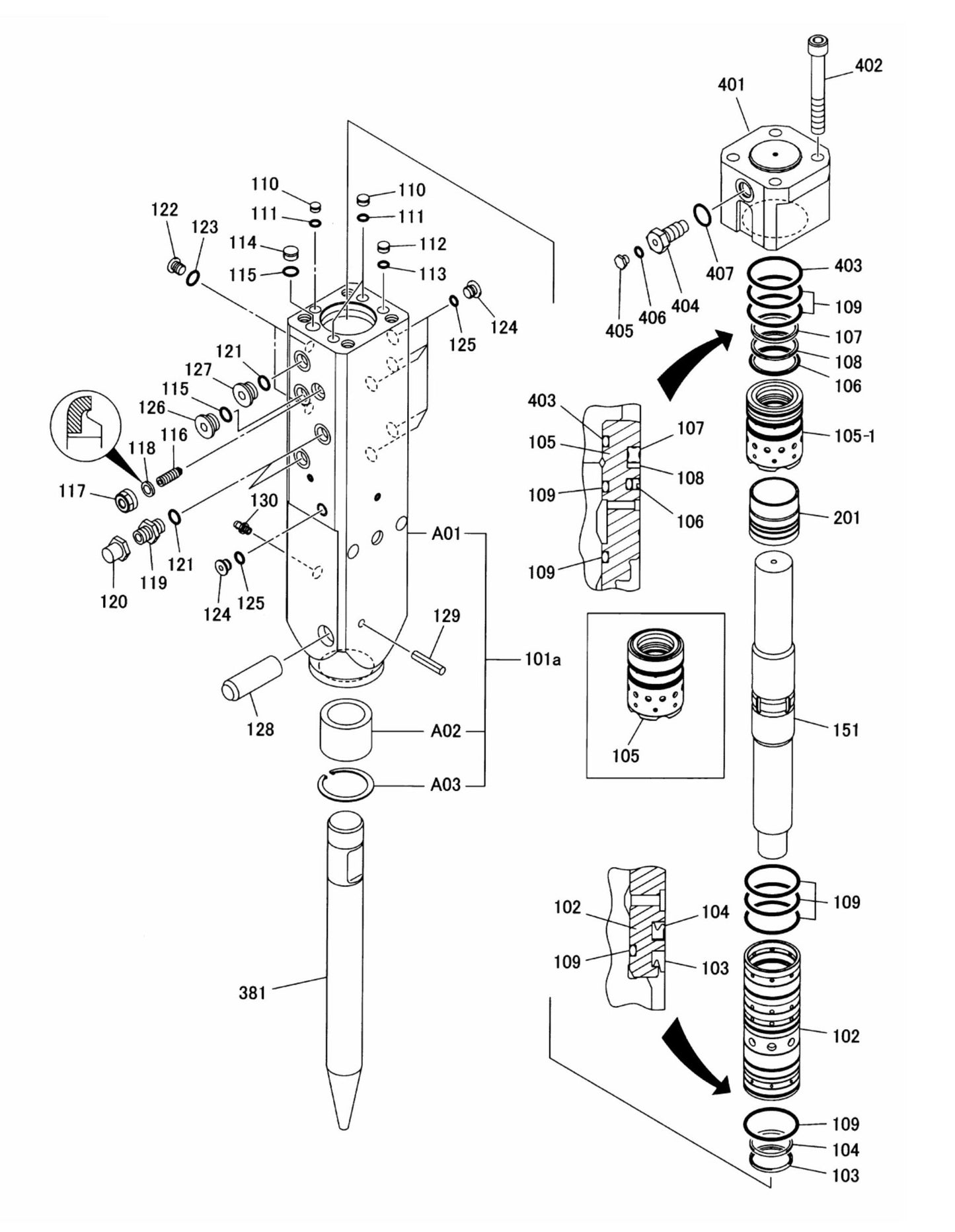Fx25 (Serial No.1001 & Up) Hydraram Parts Breakdown Assembly Parts