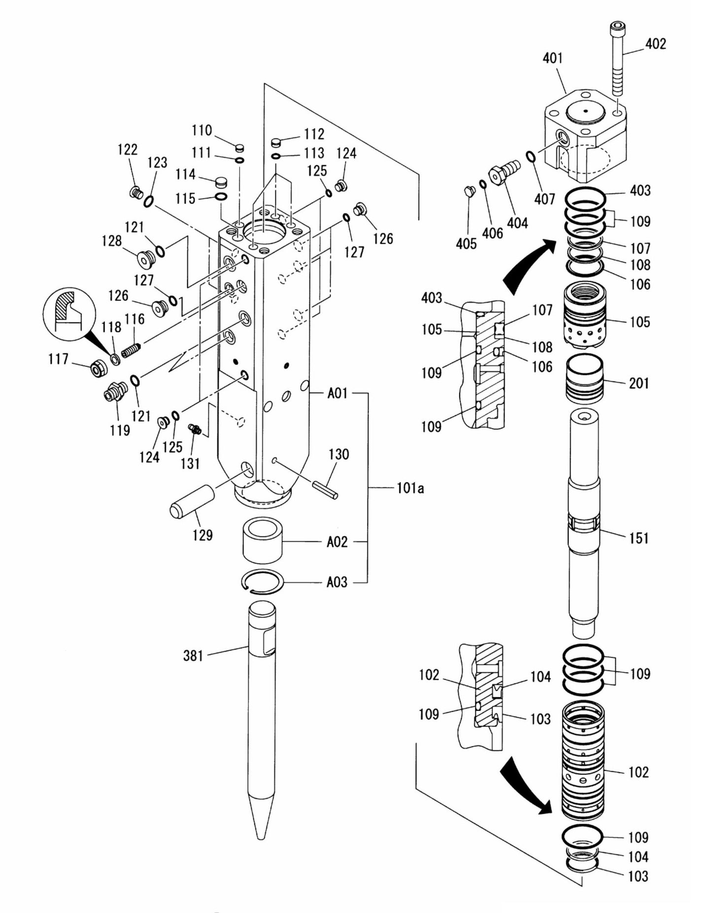 Fx35 (Serial No.1001 & Up) Hydraram Parts Breakdown Assembly Parts