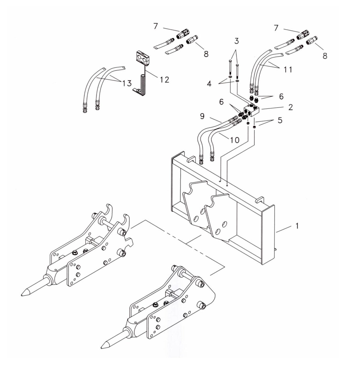 Fx45 (Serial No.1001 & Up) ME Two-Position (Pin-On) Universal Quick Attach Bracket Assembly Parts