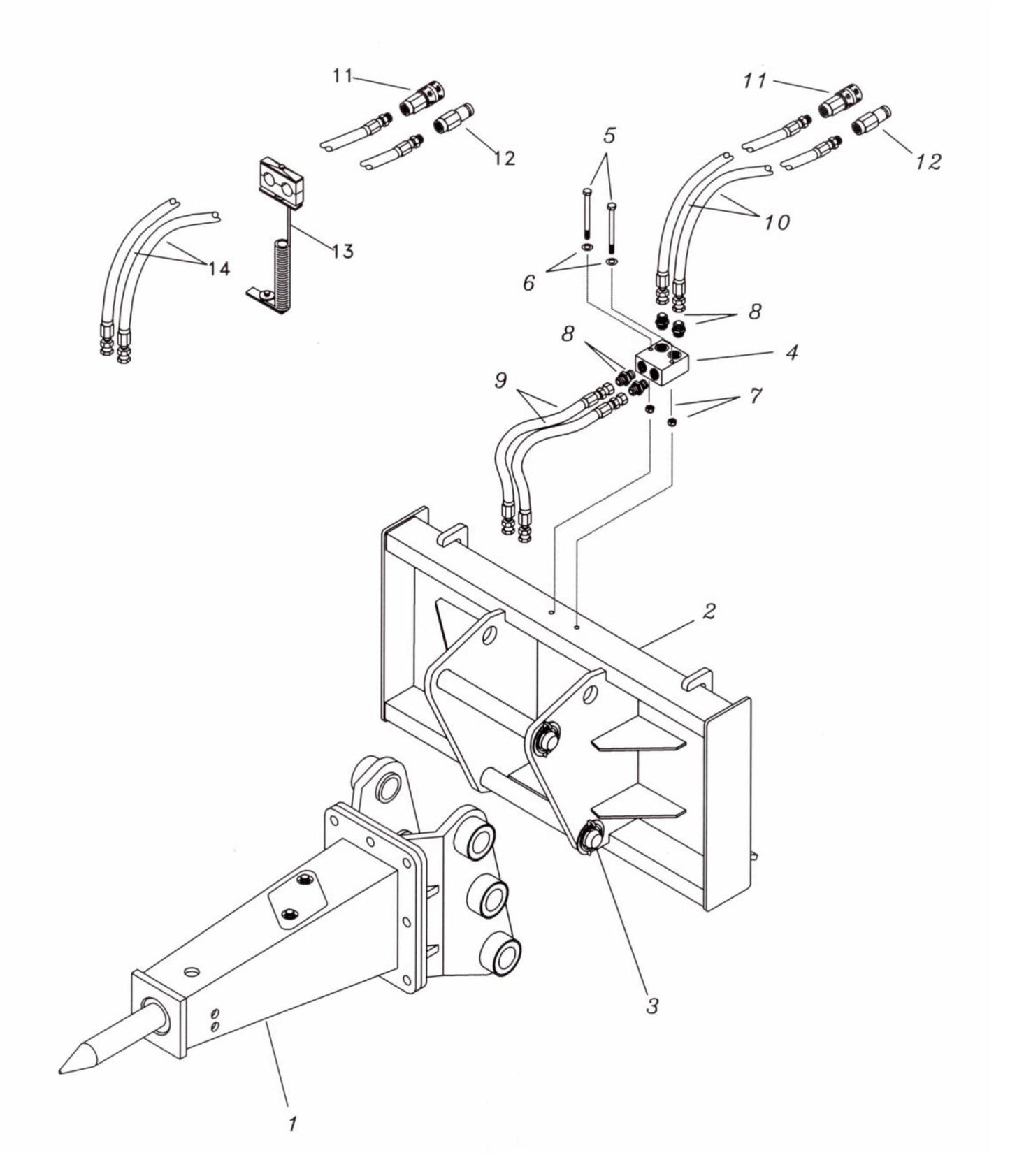 Fx45 (Serial No.1001 & Up) Two-Position (Pin-On) Universal Quick Attach Bracket Assembly Parts