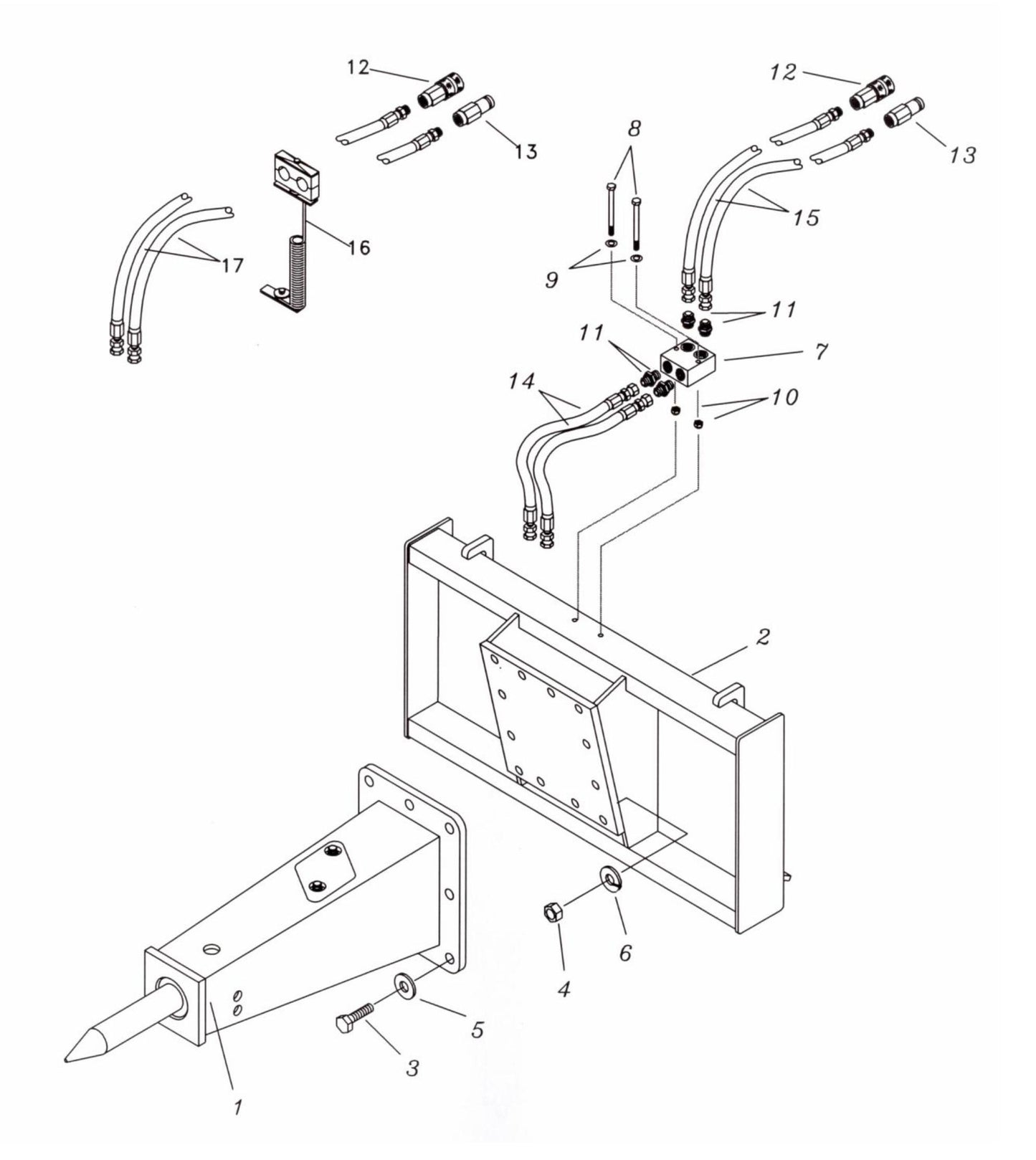 Fx45 (Serial No.1001 & Up) Bolted One-Piece Rigid Quick Attach Bracket Assembly Parts