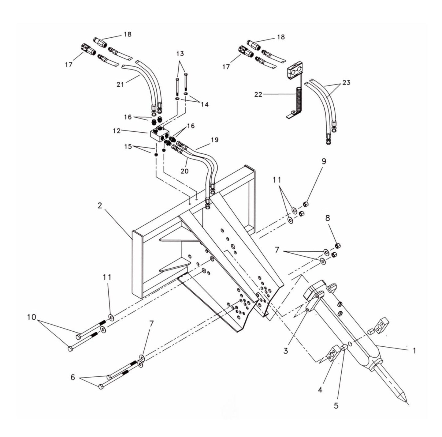 Fx45 (Serial No.1001 & Up) Open Style One-Piece Rigid Quick Attach Bracket Assembly Parts