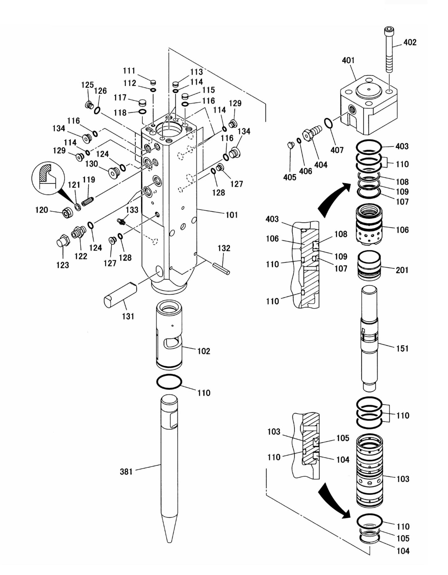 Fx55 (Serial No.1001 and Up) Hydraram Parts Breakdown Assembly Parts