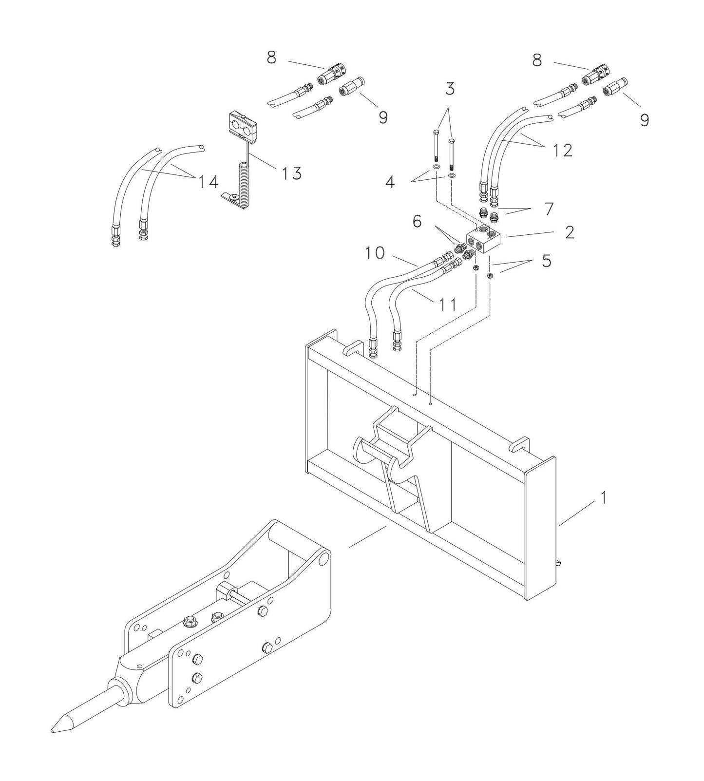 Fx55 (Serial No.1001 and Up) CP Universal Quick Attach Bracket Assembly Parts