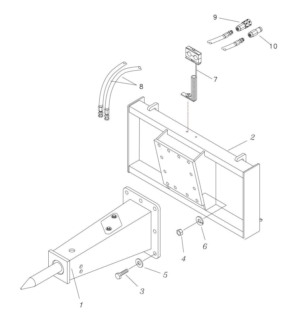 Fx55 (Serial No.1001 and Up) Bolted One-Piece Rigid Quick Attach Bracket Assembly Parts