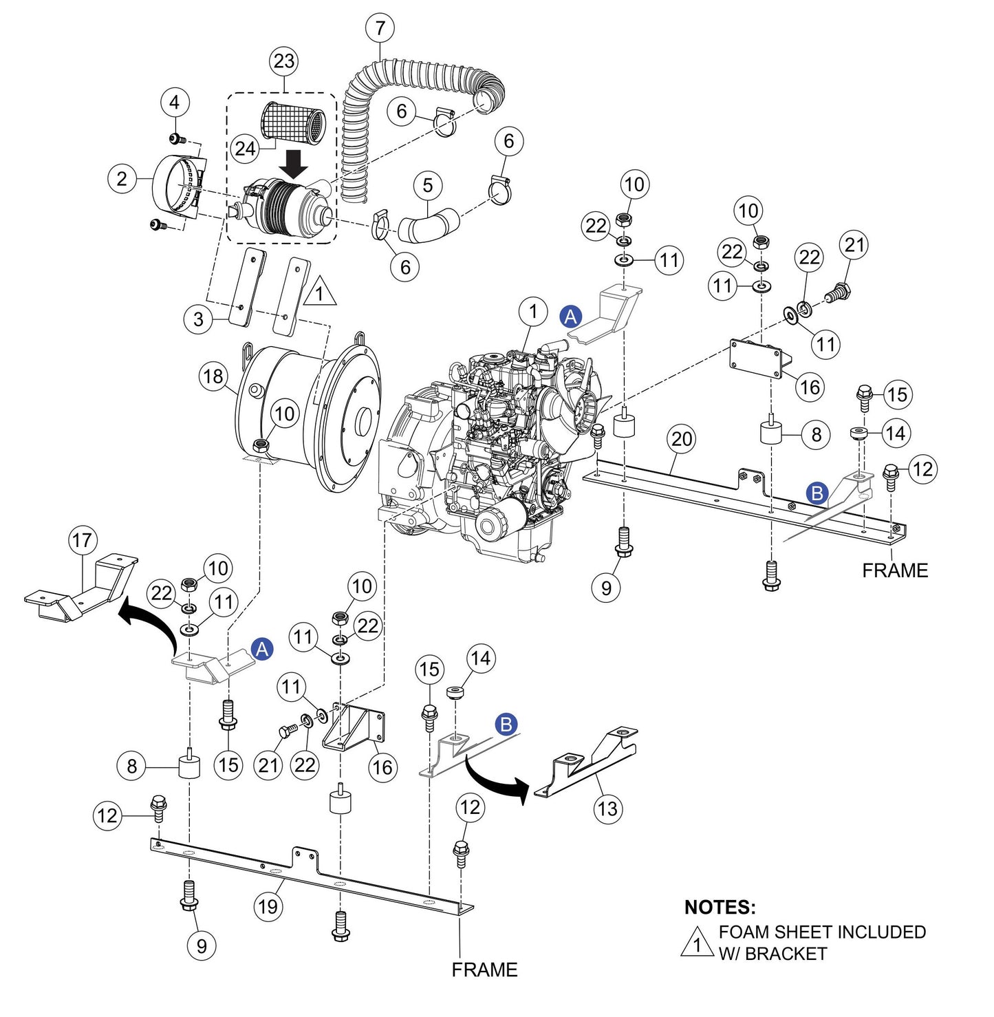 GBX24BK GloBug Lighting System Engine Base Assembly Parts by Multiquip