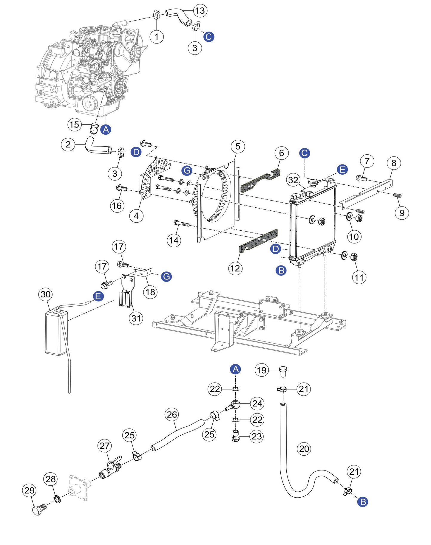 GBX24BK GloBug Lighting System Engine Base (Radiator) Assembly Parts by Multiquip