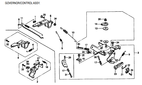 GA97HZ GA-9.7 HZ —HONDA GX610K1 ENGINE —Governor/Control Assembly Parts By Multiquip