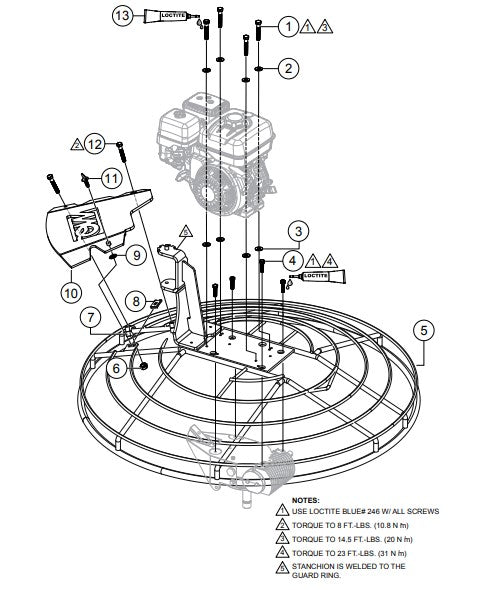 Guard Ring and Engine Mounts Assembly Parts for PRO36-46 Trowels by Multiquip Whiteman
