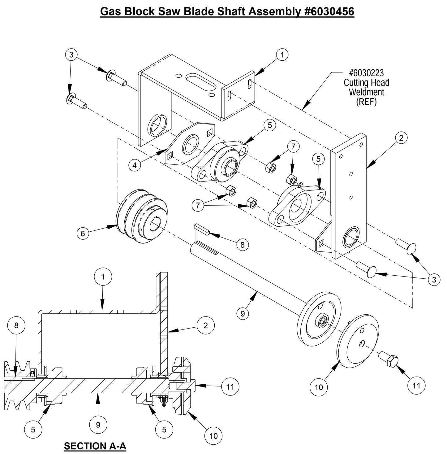 CC800M Gas Block Saw Blade Shaft Assembly