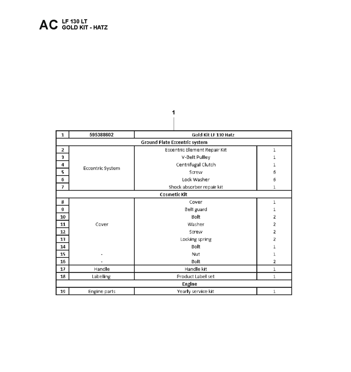 Gold Kit-Hatz Parts For LF 130 LT Petrol By Husqvarna