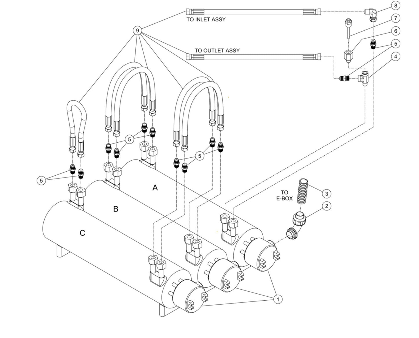 HAE-3004-0E4G, DH-3004-AE0E4G 3 Cartridge plumbing Assembly Parts By Mi-T-M