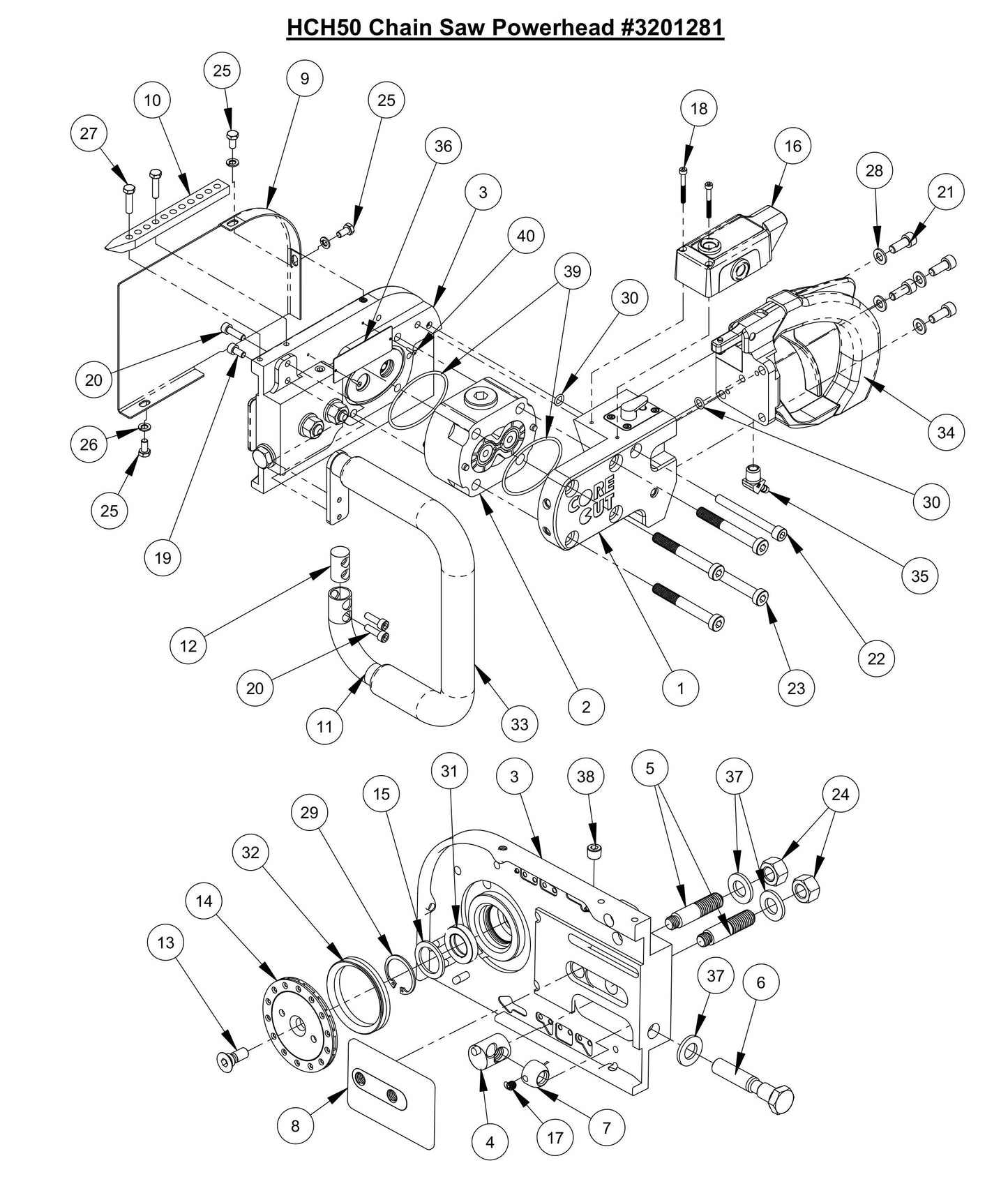HCH50 Chain Saw Powerhead Assembly Parts