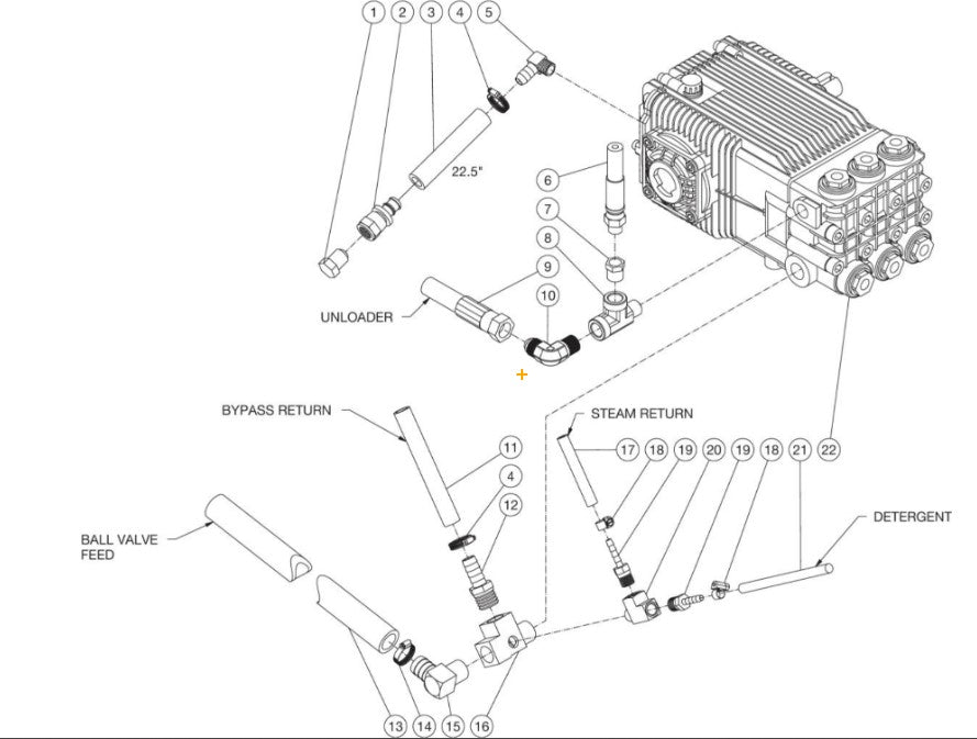 HDS-3005-0K6A/0K6G, HDS-3006-0R7G, HDS-3008-0K6G, HDS-3506-0M6G (sn:0-99999999), HDS-3006-0B7G/0R7G (sn:15160031-99999999) Pump Plumbing Assembly Parts by Mi-T-M